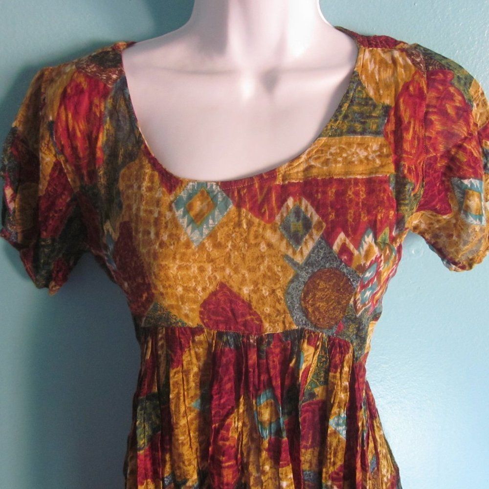 Sita Nepal Boho Fit - Flare Womens Size S Vintage Long Floral Midi Summer Dress